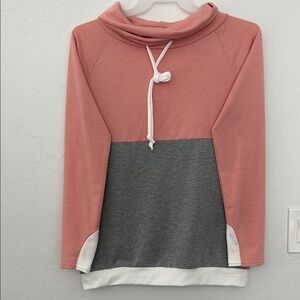 Women's Pink and Gray Cowl Neck Sweater